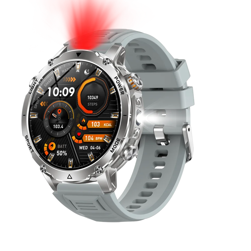 Military 1400mAh Battery Smart Watch Men Outdoor Flashlight Waterproof Heart Rate BT Call Sports Bracelet Health Smartwatch SOS Oasis Select SVGRS