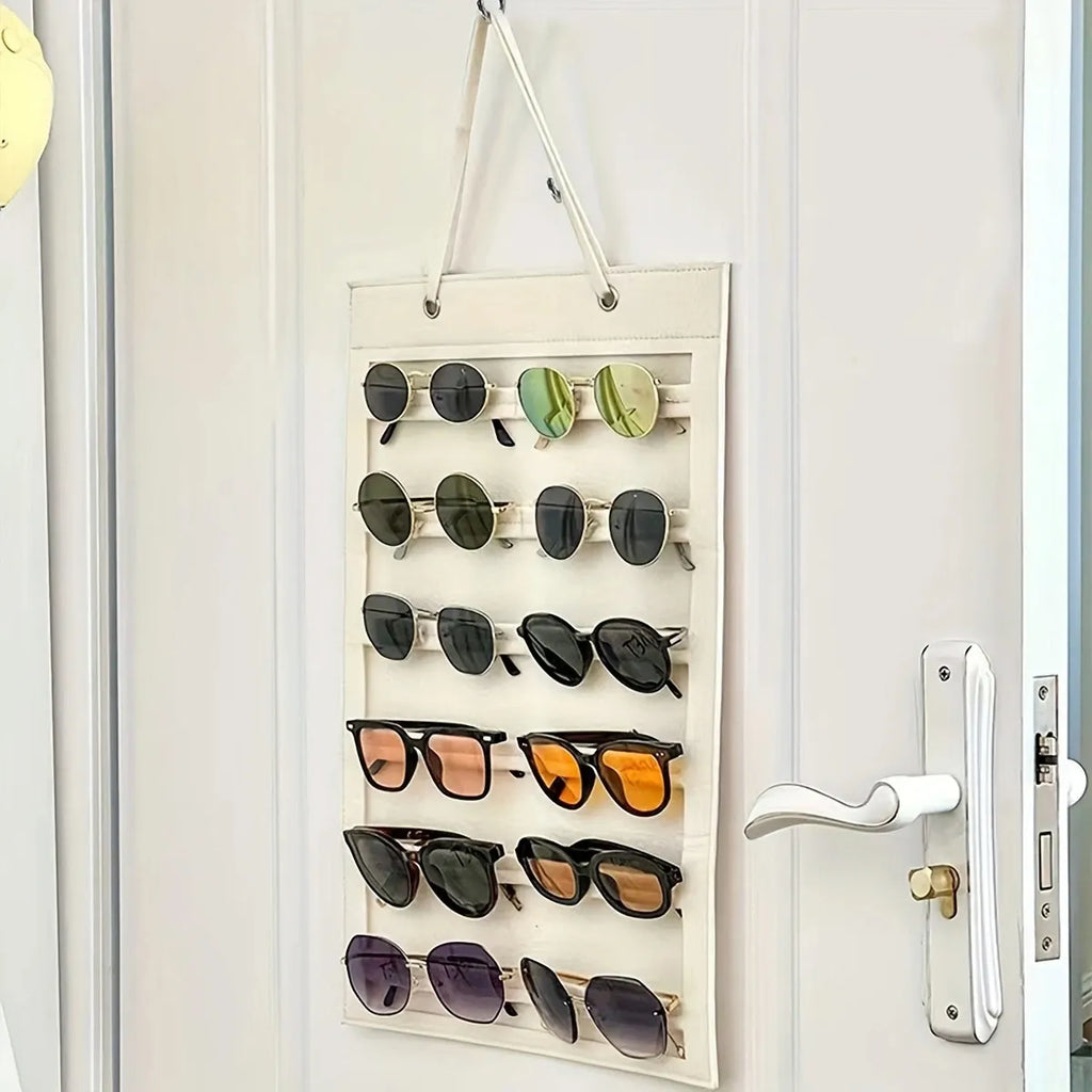 1pc,Rice white glasses storage bag, sunglasses storage bag, sun visor display rack, scratch resistant mirror surface Oasis Select