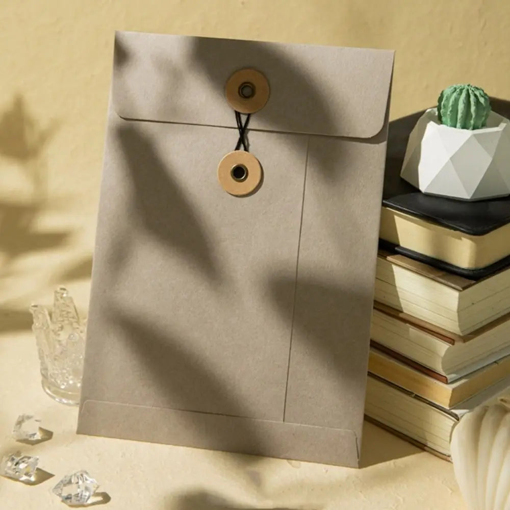 Kraft Paper Envelope with Button String Tie Winding Ticket File Documents Bag Letter Photos Journal Storage Budget Envelopes Oasis Select Grey-A5