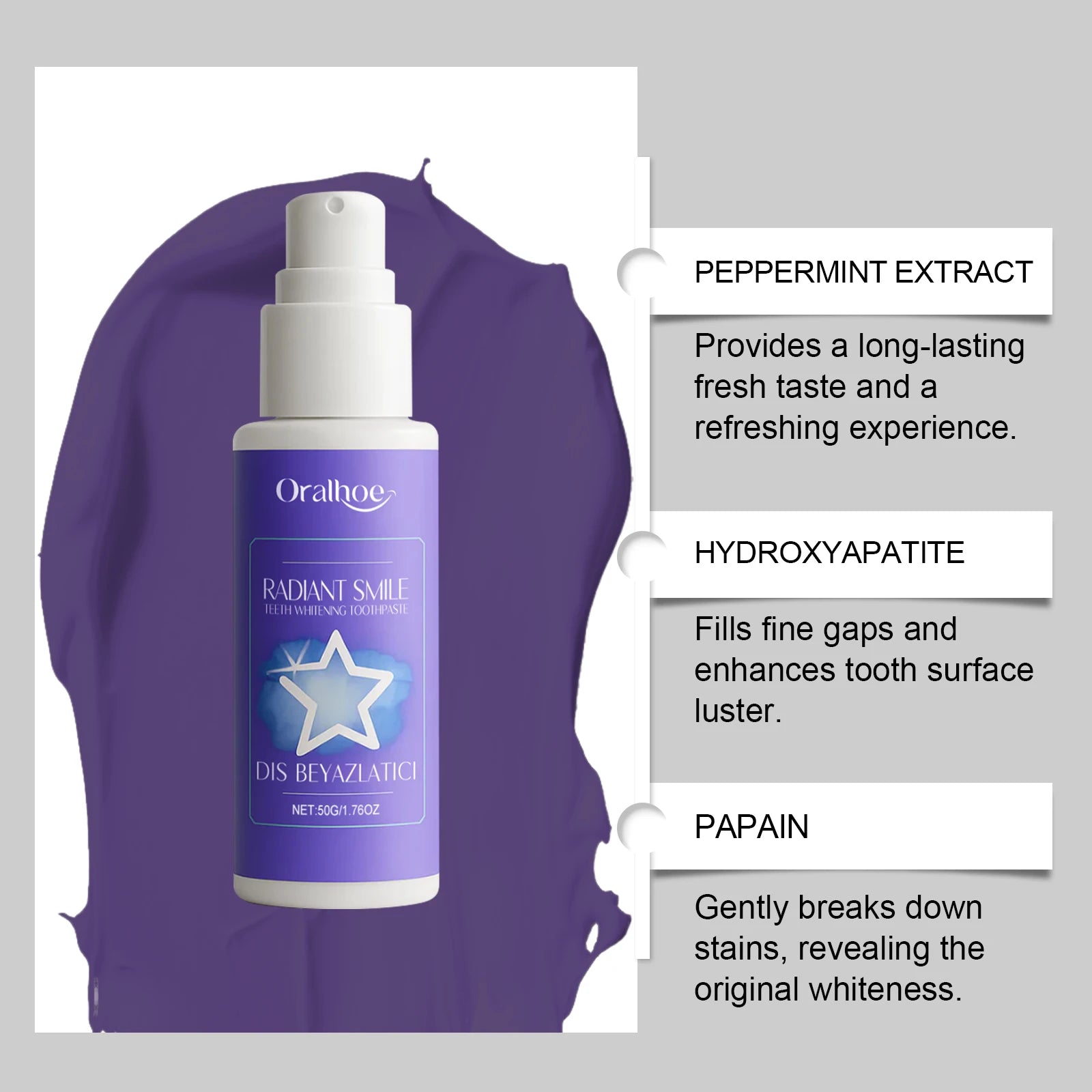 Purple toothpaste, daily cleaning for yellow teeth, stains, tartar & bad breath, fresh breath oral care toothpaste. Oasis Select