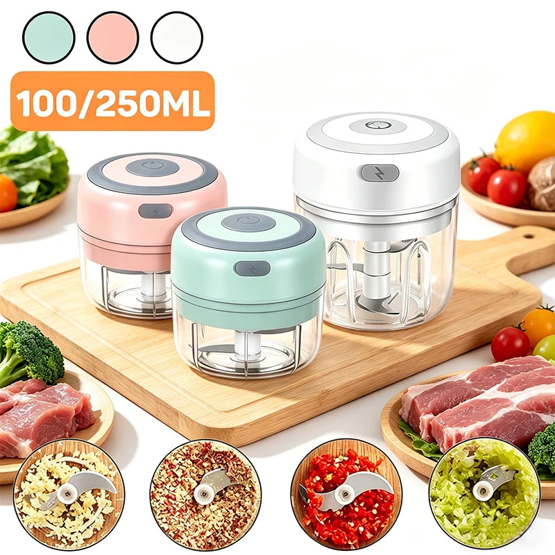 2026 Hot Sale！USB Portable 100/250ML Electric Meat Grinder Vegetable Chopper Mini Garlic Masher Kitchen Food Crusher Gadgets Oasis Select