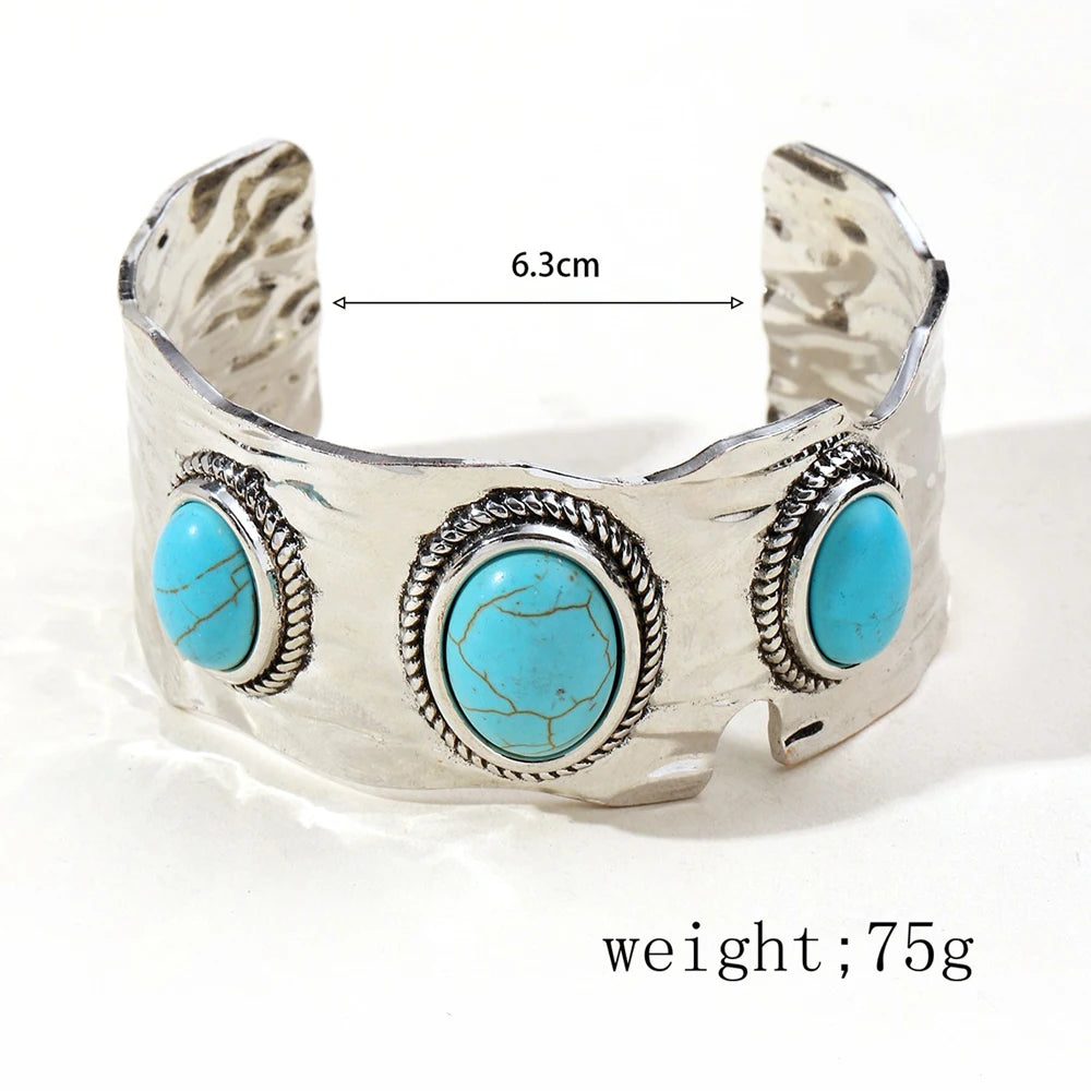 Multi Type Inlaid Imitation Turquoise Alloy Cuff Bracelet for Women New Fashion Bohemian C Shape Open Bangle Jewelry Accessories Oasis Select