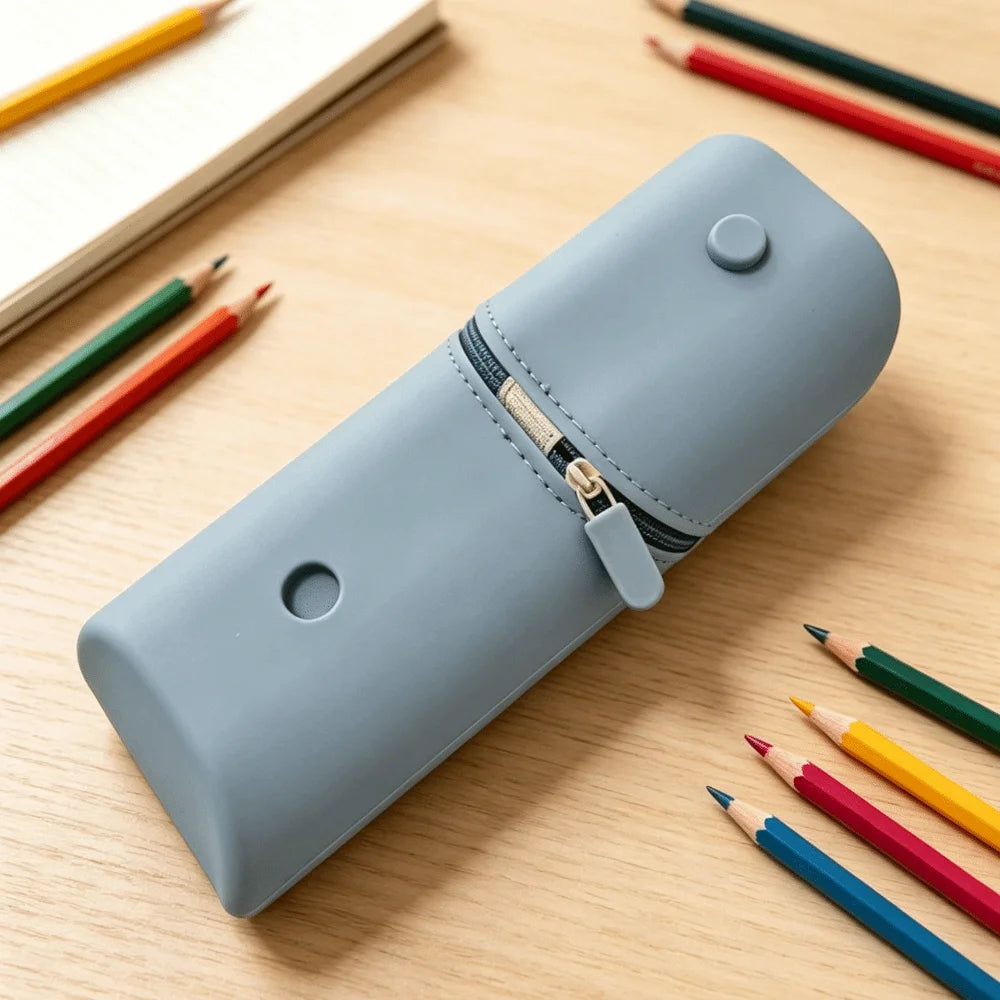 Large- Capacity Silicone Pencil Case Soft Macaron Portable Expandable Stationery Storage Bag Solid Color Multifunctional Oasis Select