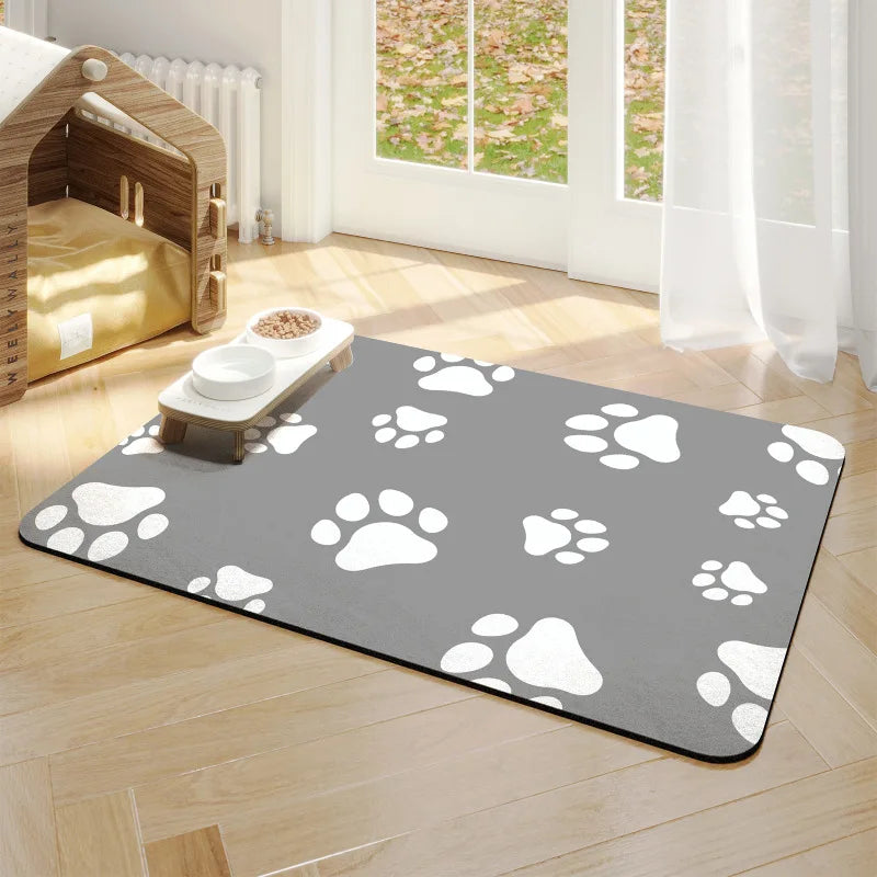 Pet Feeding Floor Mat, Water-absorbing, Cooling and Anti-slip Mat, Cat Mat and Dog Mat, Special Wipe and No-wash Pet Mat Oasis Select Dog paw white M 45x60