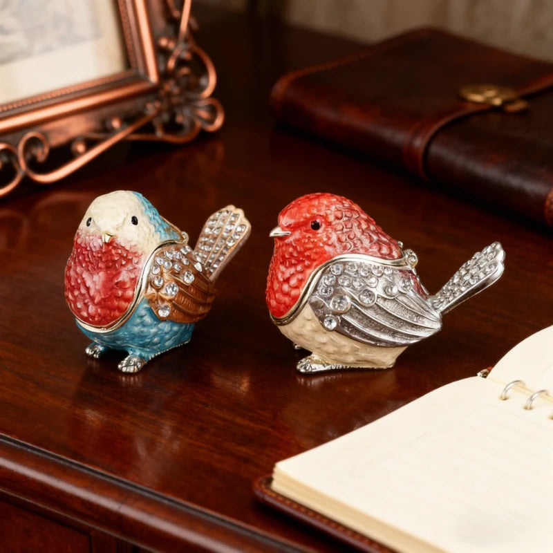 Sparrow Jewelry Box Flip Cover Dust-proof Ring Earring Storage Box Enamel Metal Handicraft Ornaments Oasis Select
