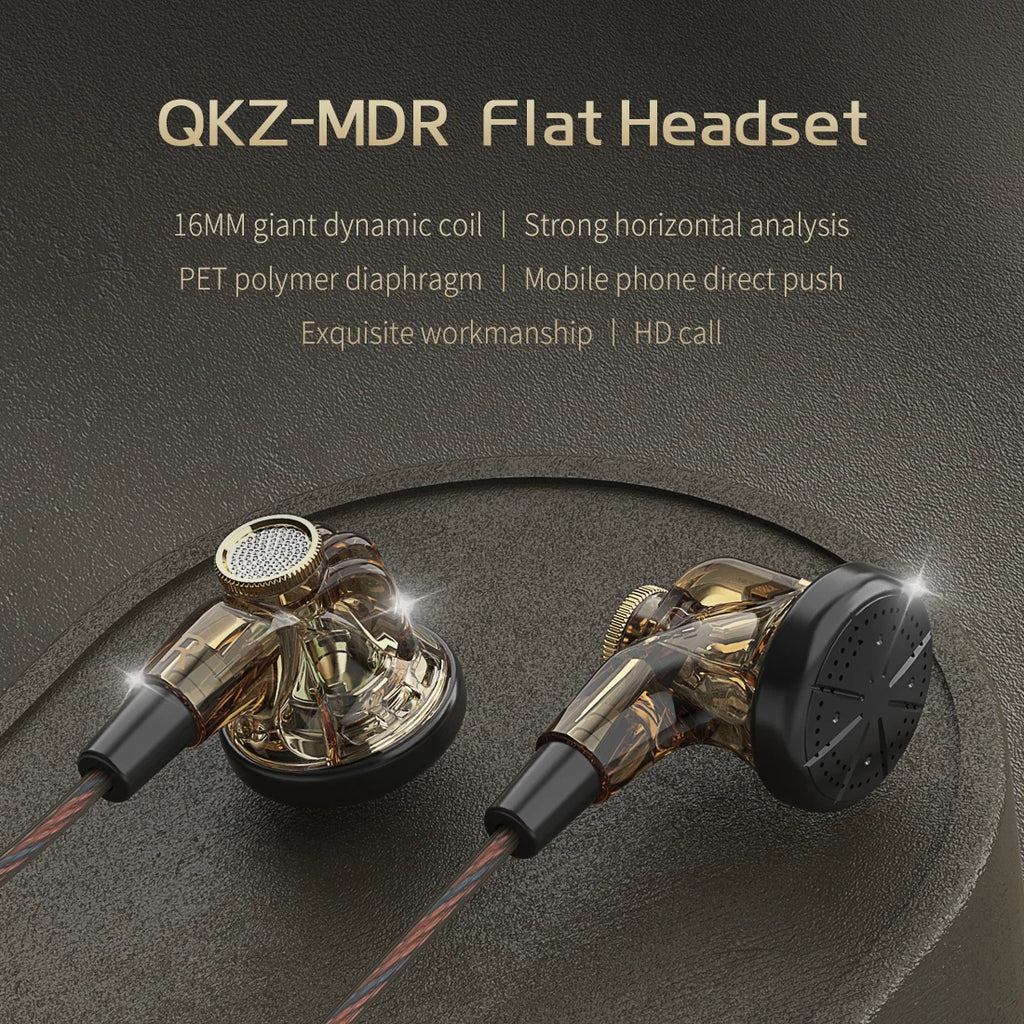 QKZ MDR Flat-Head Headphones 16MM Large Dynamic HIFI Bass Sport Earbuds Music Wired Earphones 3.5MM AUX Headset In Ear With Mic Oasis Select