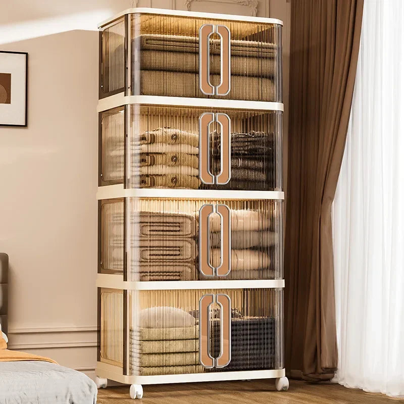 Household Folding Storage Cabinet Large Capacity Double Door Bedroom Clothes Toy Locker Free Installation Storage Box Oasis Select