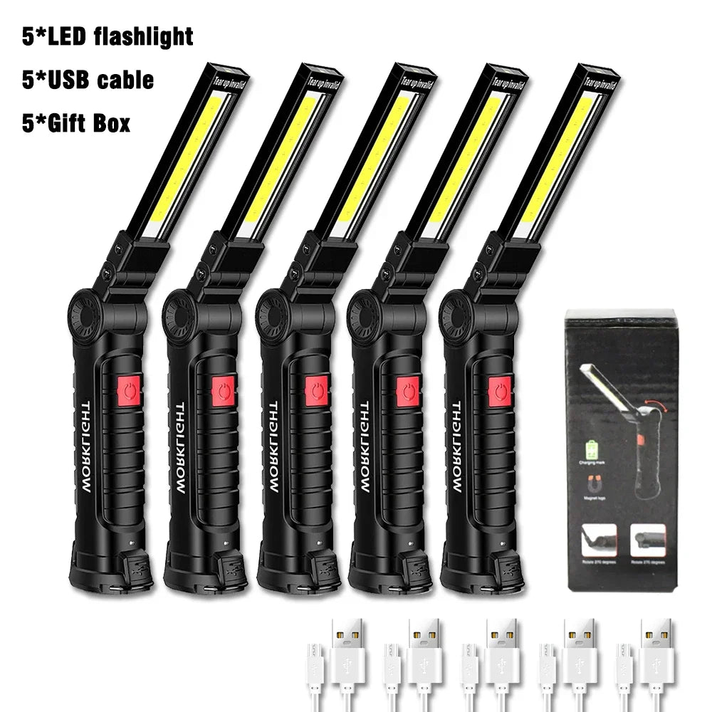 USB Rechargeable COB LED Work Light – Magnetic Foldable Torch