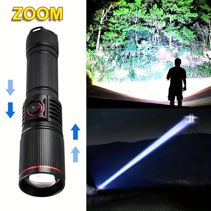 Outdoor Tactical Aluminum Alloy High Lumens LED Flashlight Telescopic Zoom Torch 6 Lighting Modes Emergency Light Oasis Select