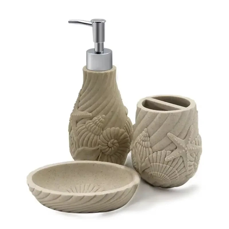 3pcs Natural Stone Bathroom Wash Storage Set Resin Lotion Bottles Toothbrush Cups Soap Dishes Light Luxury Retro Bathroom Set Oasis Select 3-piece set