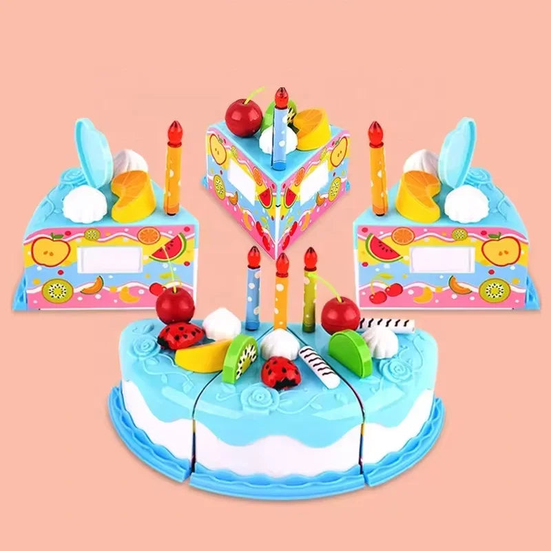 Kids Toy Simulation DIY Birthday Cake Model Kitchen Pretend Play House Cutting Fruit Food Toy for Toddler Children Gift Boy Girl Oasis Select