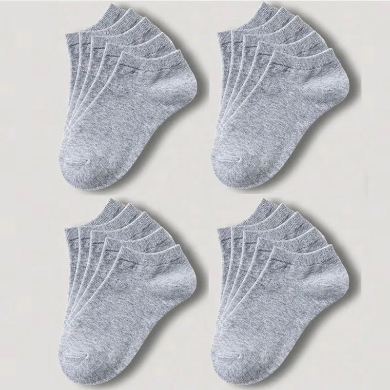 1-20pairs Wholesale Unisex Socks, Breathable Sports Socks, Solid Color Boat Socks, Comfortable Cotton Ankle Socks, White Oasis Select 20pairs gray