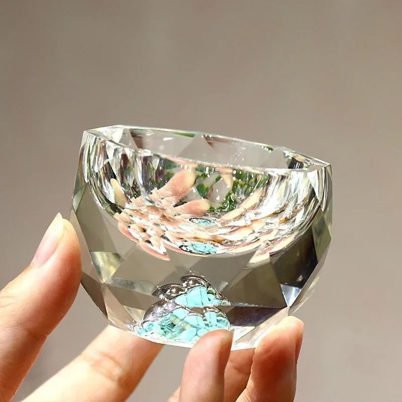 Creative Glass Tea Cup Faceted Master Cup Turquoise Gold Foil Household Diamond Crystal Fantasy Glass Cup Oasis Select