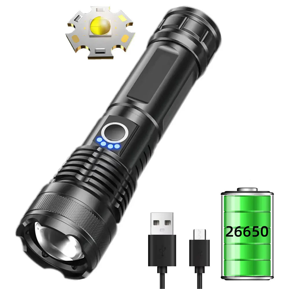 ESMARTER 1500LM LEP Flashlight Zoomable USB Rechargeable Torch