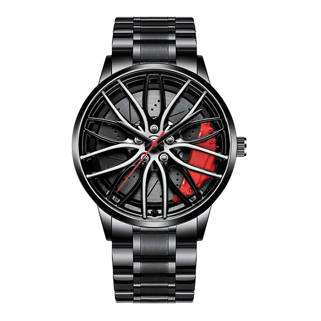 Men's Car Rim Quartz Watch – Leather Strap Round Dial