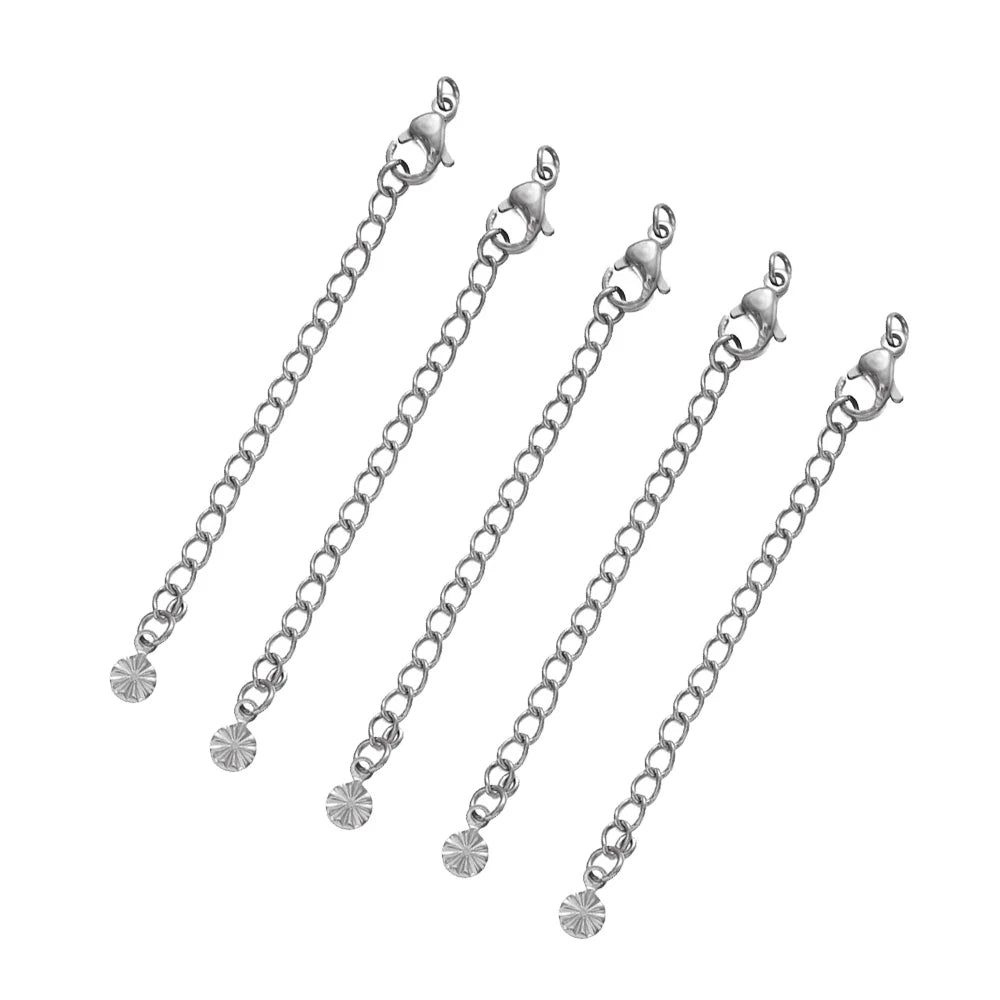 10pcs PVD Stainless Steel Curb Chain Extender End Chains with Lobster Clasps and Heart Moon Tag Charm for Jewelry Making Supply Oasis Select Steel 14