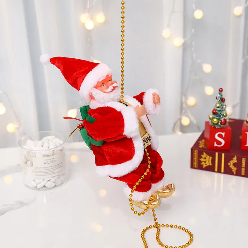 Santa Claus Climbing Beads Music Electric Doll Rope Climbing Santa Christmas Gift For Children Electric Toys Oasis Select