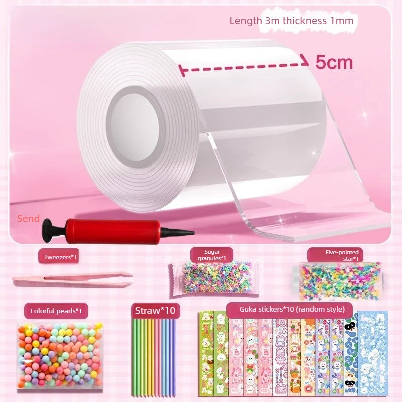 Glitter Nano Glue Set Bubble Blowing Slime Kit Putty Stretchy for Stress Relief DIY Bubble Hole Adhesive Fidget for Kids Oasis Select Transparent-1Set