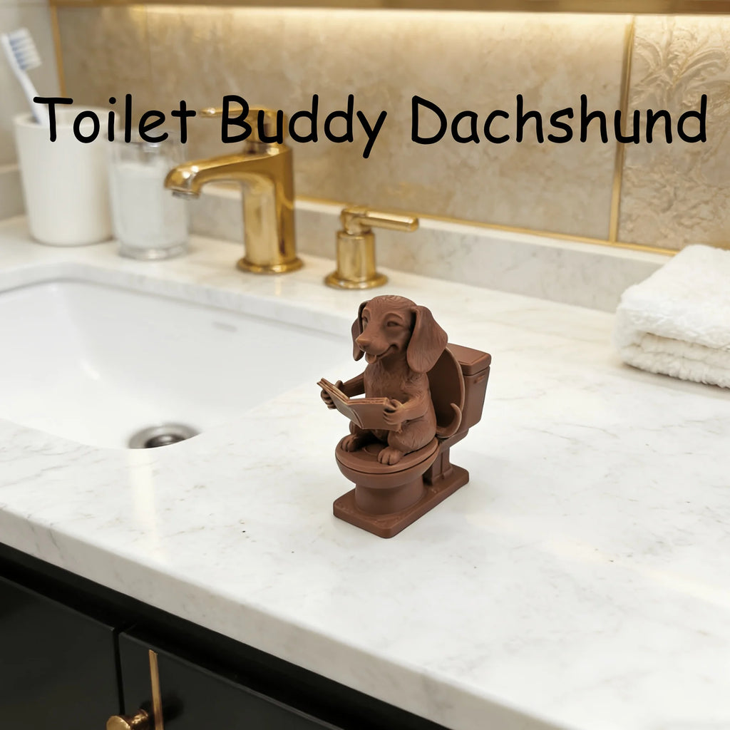 Quirky Dachshund on Toilet Miniature Figurines 3D Printing Desk Mate Humorous Dogs Reading Book Ornaments Decor Home Funny Gifts Oasis Select
