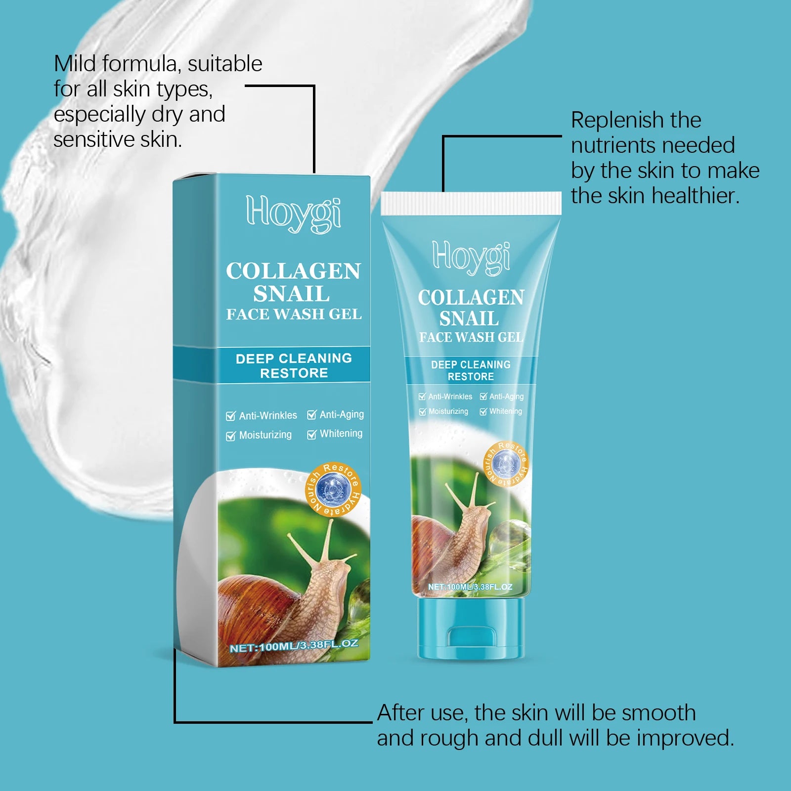 Hoygi Collagen Snail Cleansing Gel – Pore Minimizing Cleanser Facial Cleansing Gel Oasis Select