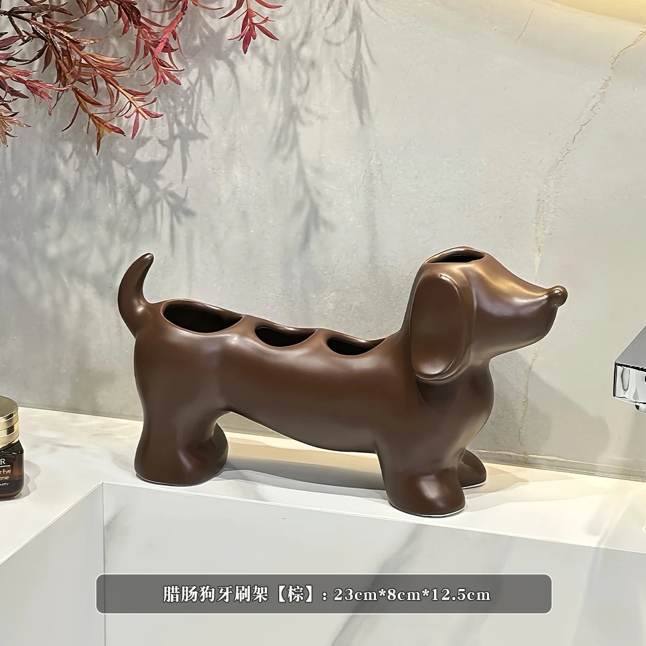 Dachshund Ceramic Electric Toothbrush Holder Storage Rack Bathroom Sink Washstand Toothbrush Base Bathroom storage support Decor Oasis Select Brown