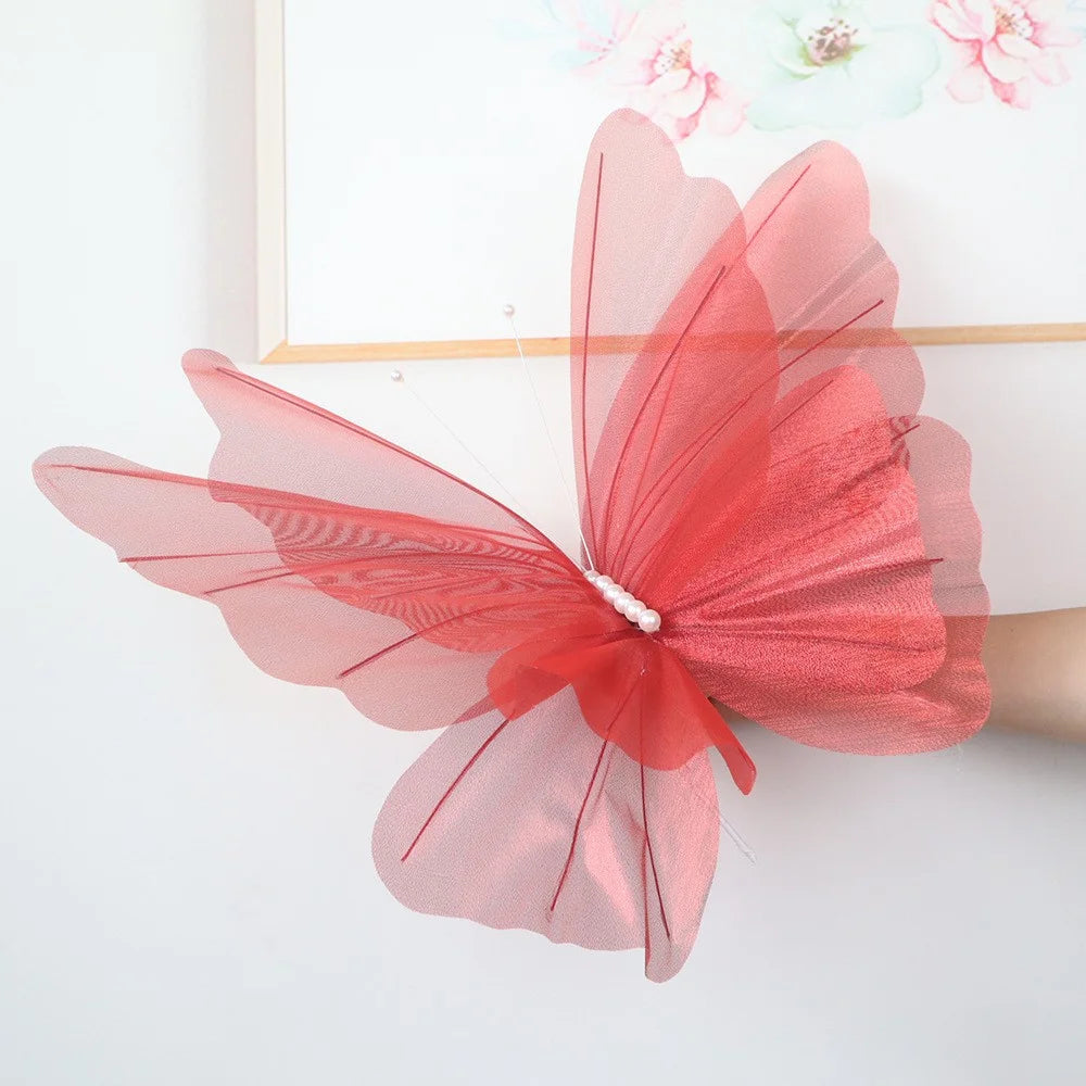 50cm Big Simulation Butterfly 3D Outdoor Shopping Mall Wedding Festival Decoration Hollow Large Hanging Gauze Fake Butterfly Oasis Select Wine Red 45-50cm