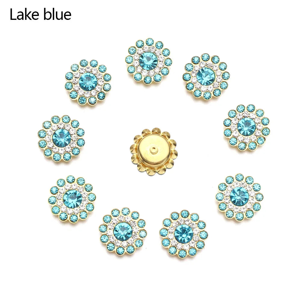 10PCS 16MM Vintage Buttons Clothing Flatback Plating Pearl Buckle Rhinestone Snowflake Cabochon DIY Craft Apparel Sewing Tools Oasis Select lake blue