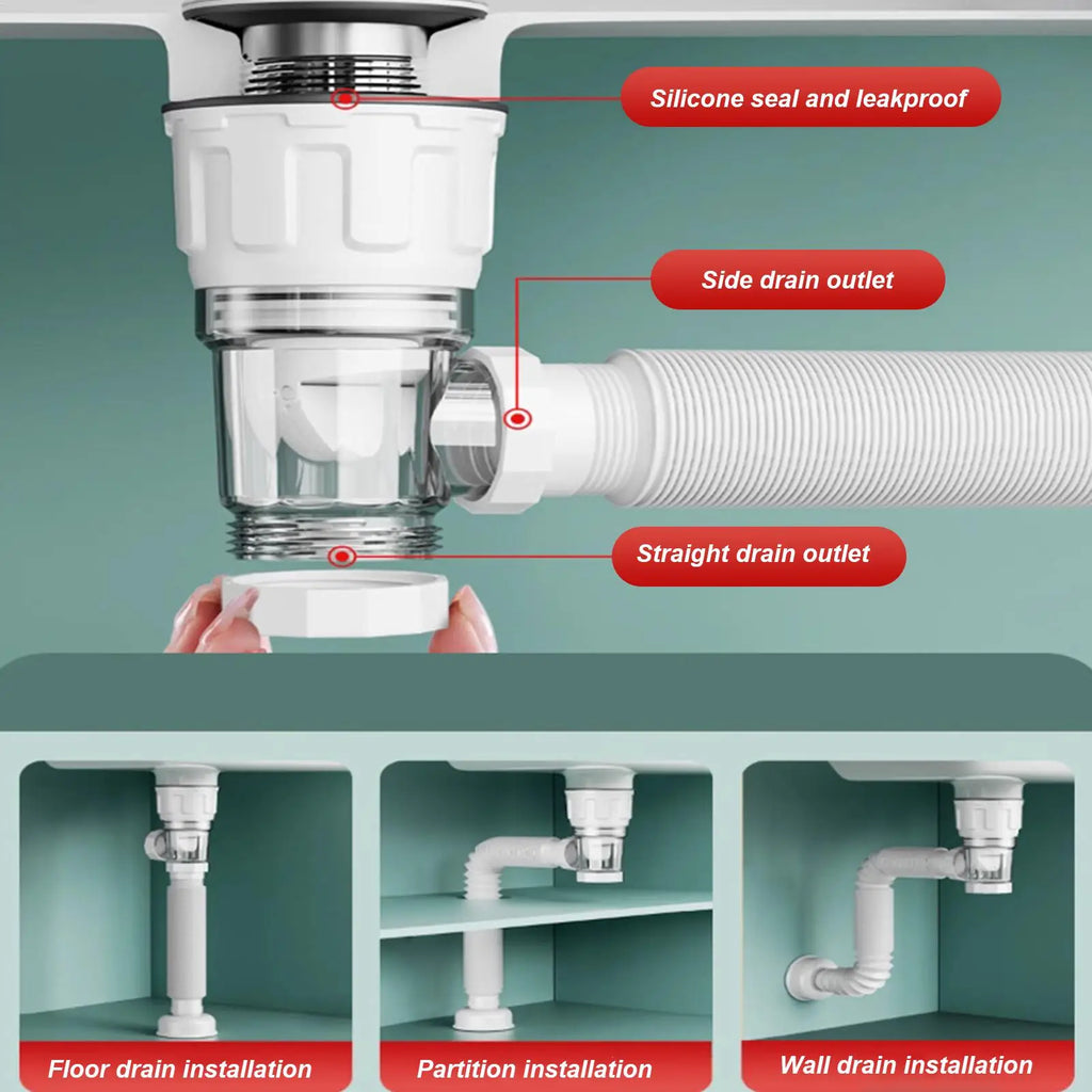 Universal Flexible Sink Drain Pipe Set Retractable Deodorant Drainage Tube Basin Installation For Kitchen Bathroom Accessories Oasis Select