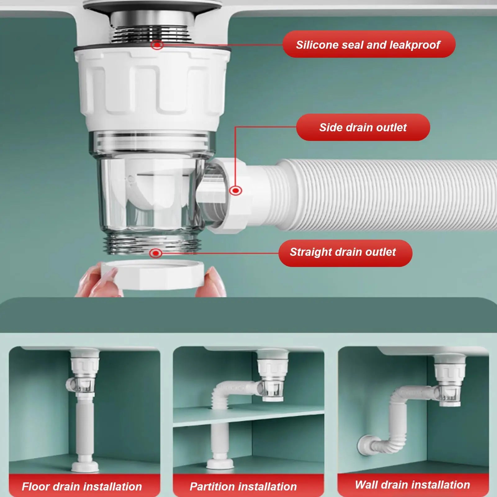 Universal Flexible Sink Drain Pipe Set Retractable Deodorant Drainage Tube Basin Installation For Kitchen Bathroom Accessories Oasis Select