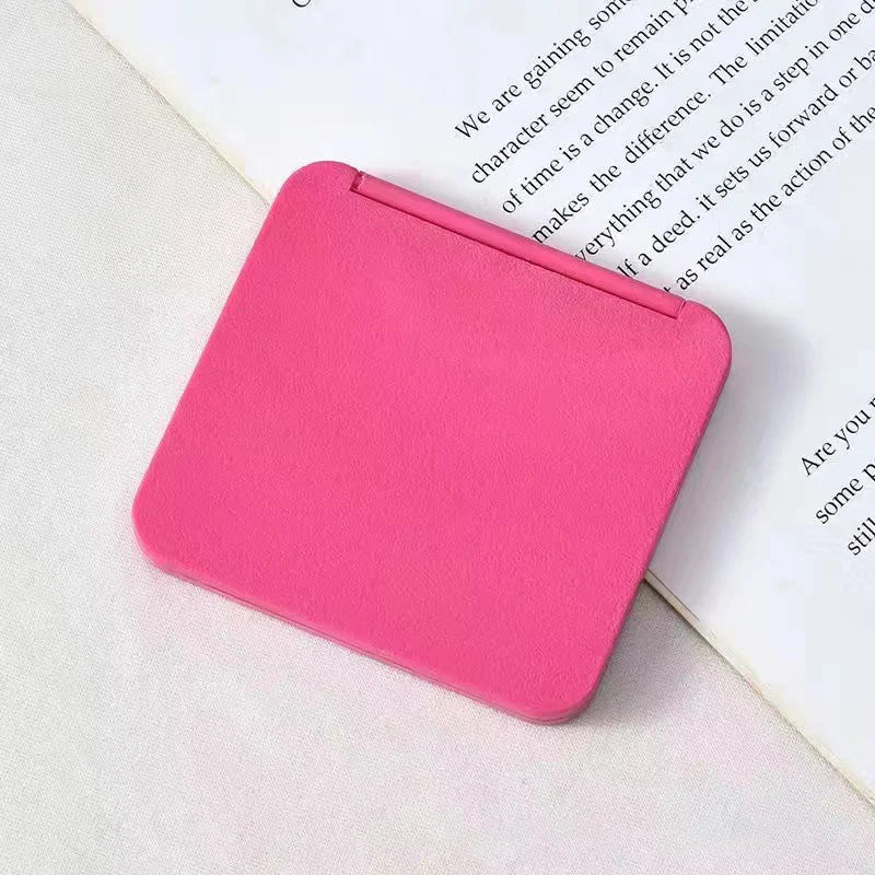 2-Face Makeup Mirror Square Portable Cute Girl'S Gift Hand Mini Mirror Pocket Double-Sided Makeup Mirror Compact Multiple Colors Oasis Select Rose red