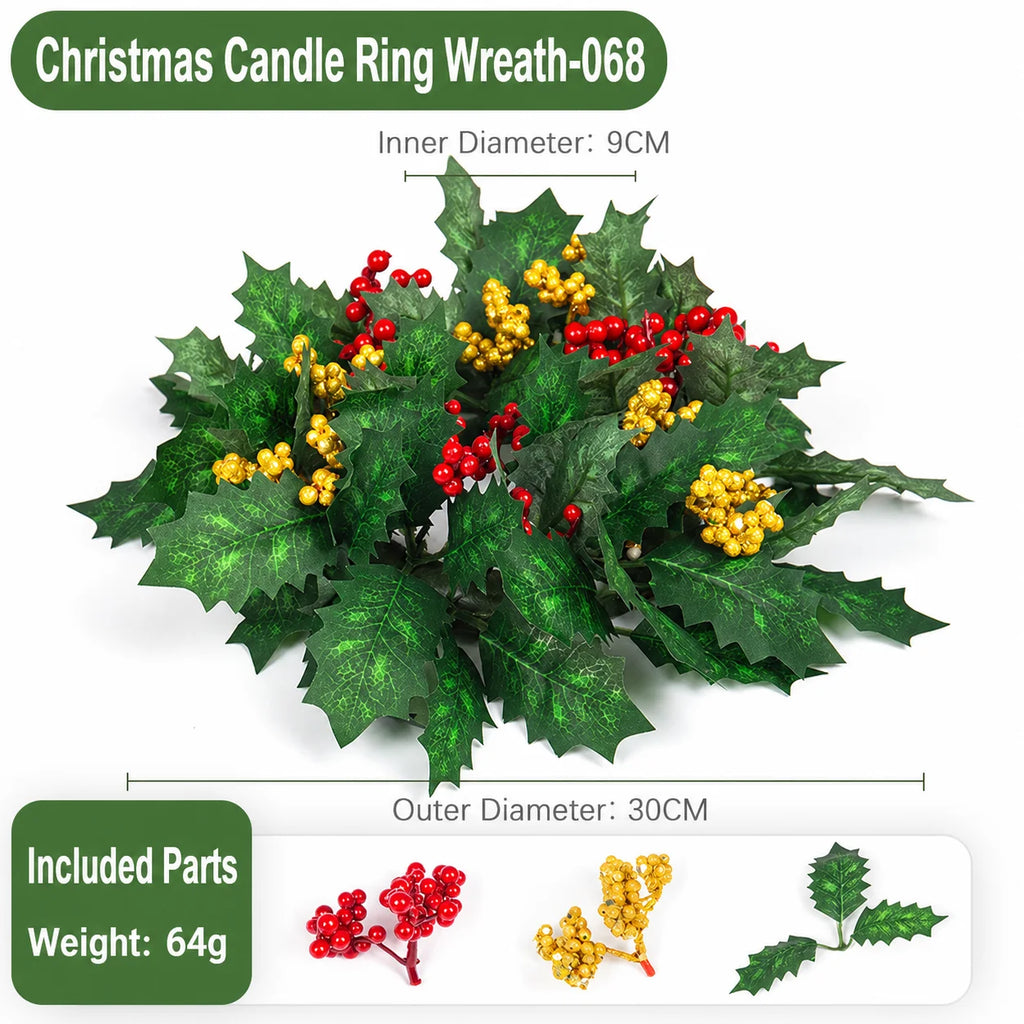 Artificial Christmas Candle Ring Wreath with Pine Cone Red Berries for Table Centerpiece Holiday Home Decoration Oasis Select color 5