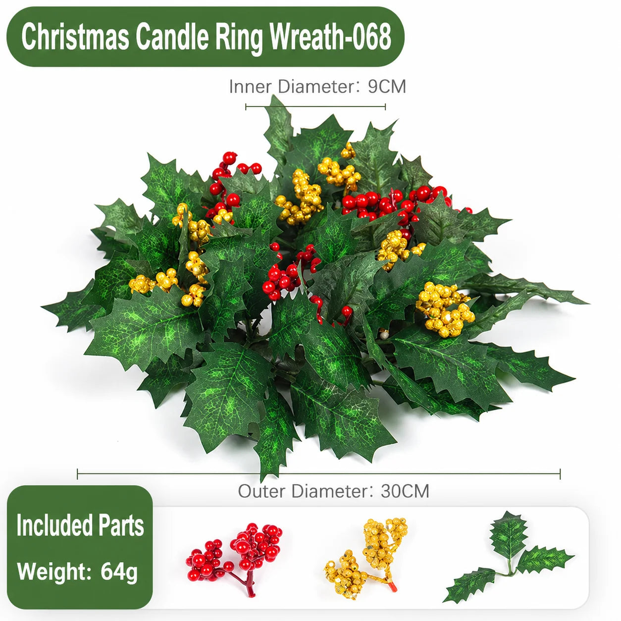 Artificial Christmas Candle Ring Wreath with Pine Cone Red Berries for Table Centerpiece Holiday Home Decoration Oasis Select color 5