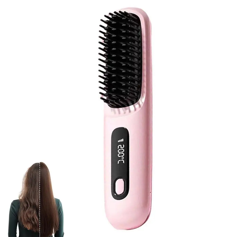 Cordless Hair Straightening Brush – Negative Ion USB Rechargeable Hair Straightening Brush Oasis Select Pink