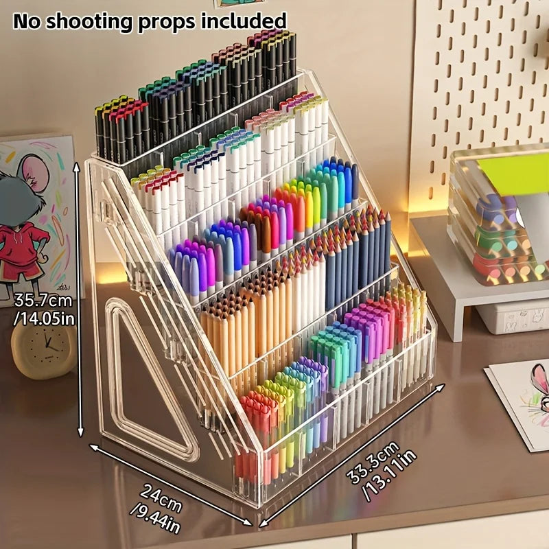 Large Capacity Acrylic Marker Holder Pen Storage Box Desktop Organizer with Compartments for Paintbrushes Pencils Art Supplies Oasis Select 5 floor