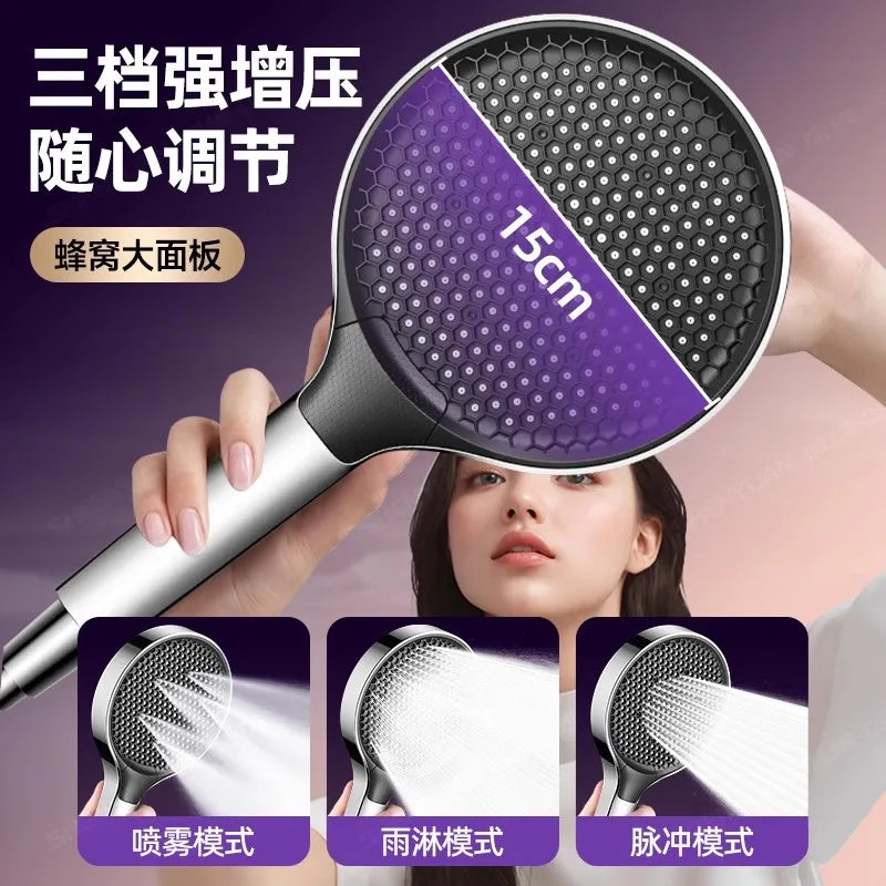 New High Pressure 15CM Shower Head Black 3 Modes Water Saving Spray Nozzle Massage Rainfall Shower Bathroom Accessories Oasis Select