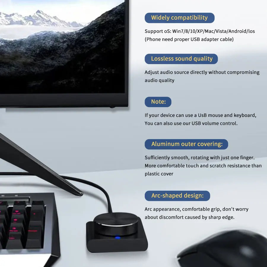 USB Computer Volume Control Knob PC Multimedia Controller with One Key Mute/Pause Function Support Windows/Mac/IOS/Android/Linux Oasis Select