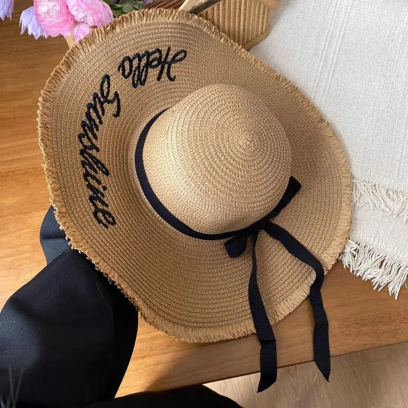 Women Bow Decor Oversize Big Brim Straw Hat Summer Outdoor Sun Block UV Protection Hat Lightweight Breathable Beach Headwear Oasis Select A4