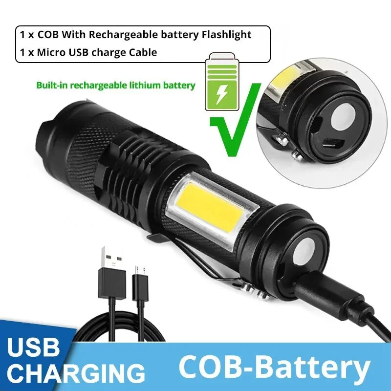 ESMARTER Mini Rechargeable LED Flashlight XPE COB Dual Light