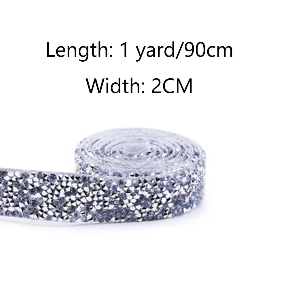 1 Yard Self-Adhesive Gold Crystal Rhinestone Tape Trim Applicator DIY Shoes Dresses Decoration Rhinestones Ribbon Roll Crafts Oasis Select 2cm Silver