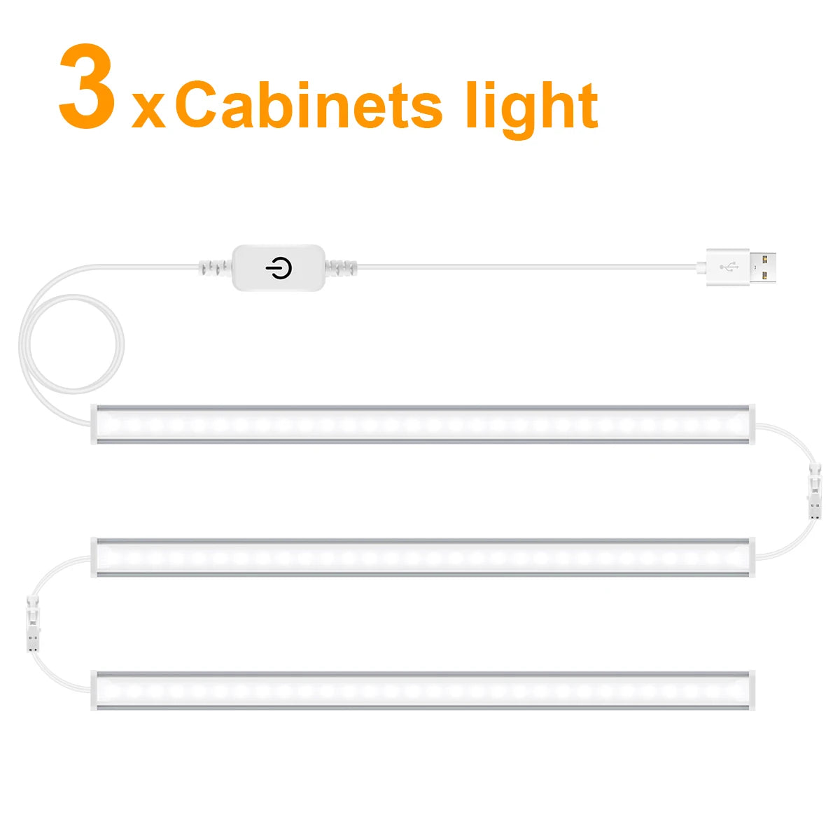 3pcs Aluminum LED Light Bar Dimmable Touch Switch USB Charging 30CM White Tube Lamp for Kitchen Wardrobe Office Shop Lighting Oasis Select Touch Dimmable 3 x 30CM LED Tube