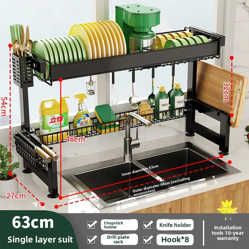 Multifunctional Kitchen Sink Shelf Dish Rack Drain Rack Countertop Dish Rack Drain Sink Rack Oasis Select 63CM-Full set D