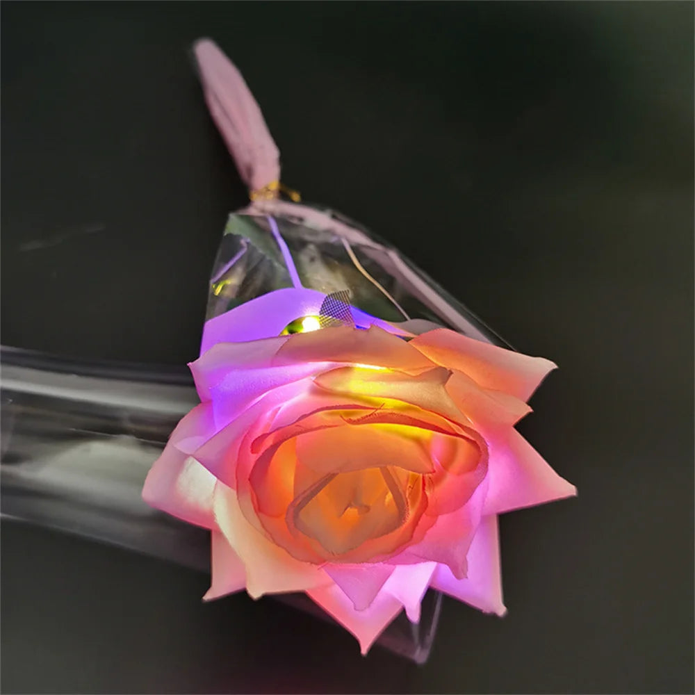 LED Glowing Rose Simulation Flower With String Lights For Christmas Anniversary Birthday Valentine's Day Gift Artificial Flower Oasis Select Pink