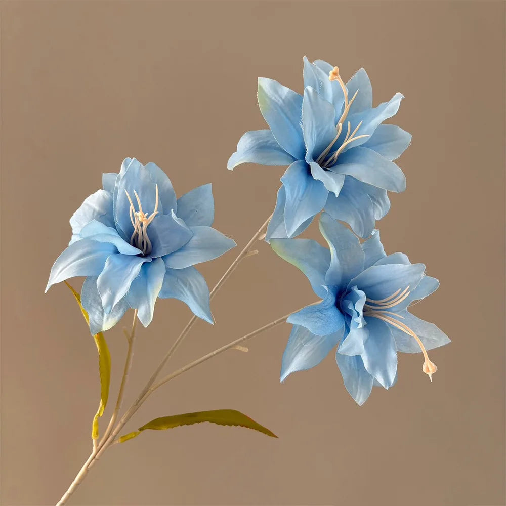 3-Head Artificial Lily Flower Branch | Realistic Silk Touch 65cm