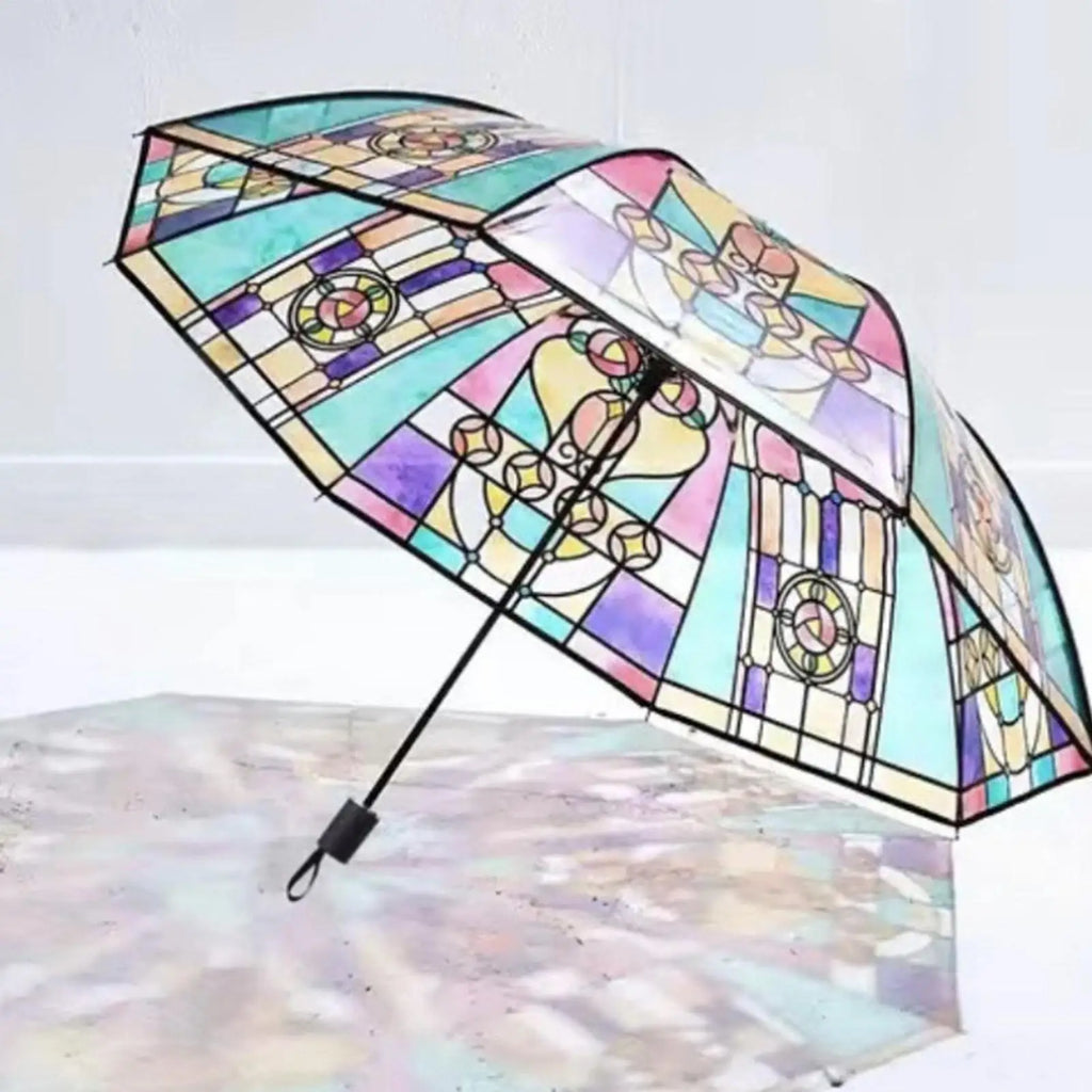 Transparent Vintage Parasol Umbrella Hand-Painted Foldable Parasol Umbrella Stylish Design Folding Umbrella for Colleagues Oasis Select full-fiber 12K