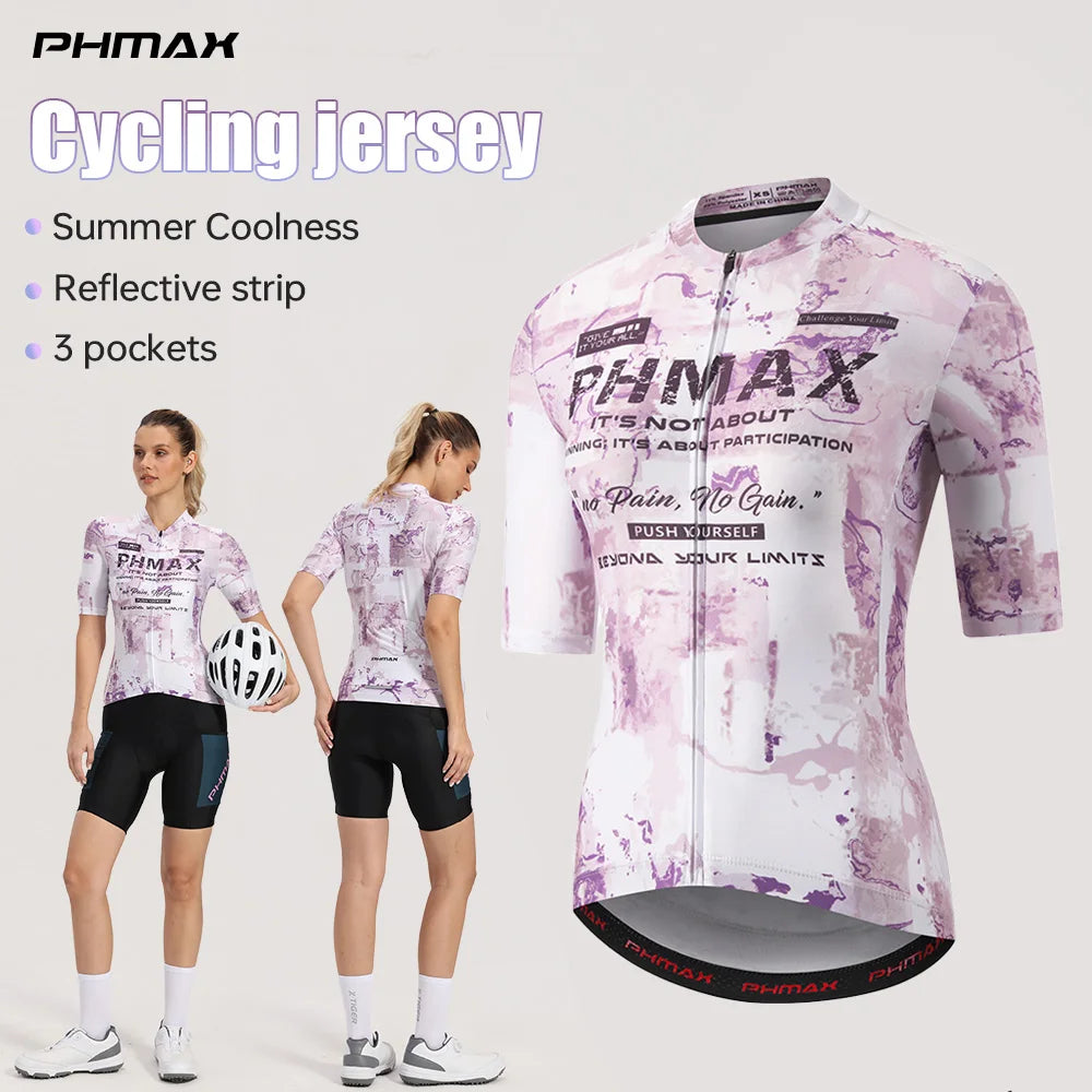 PHMAX Women's Summer Short Sleeve Cycling Jersey Slim Fit Cycling Shirt With 3 Pockets Full-Zip Design Road Bicycle Clothing Oasis Select