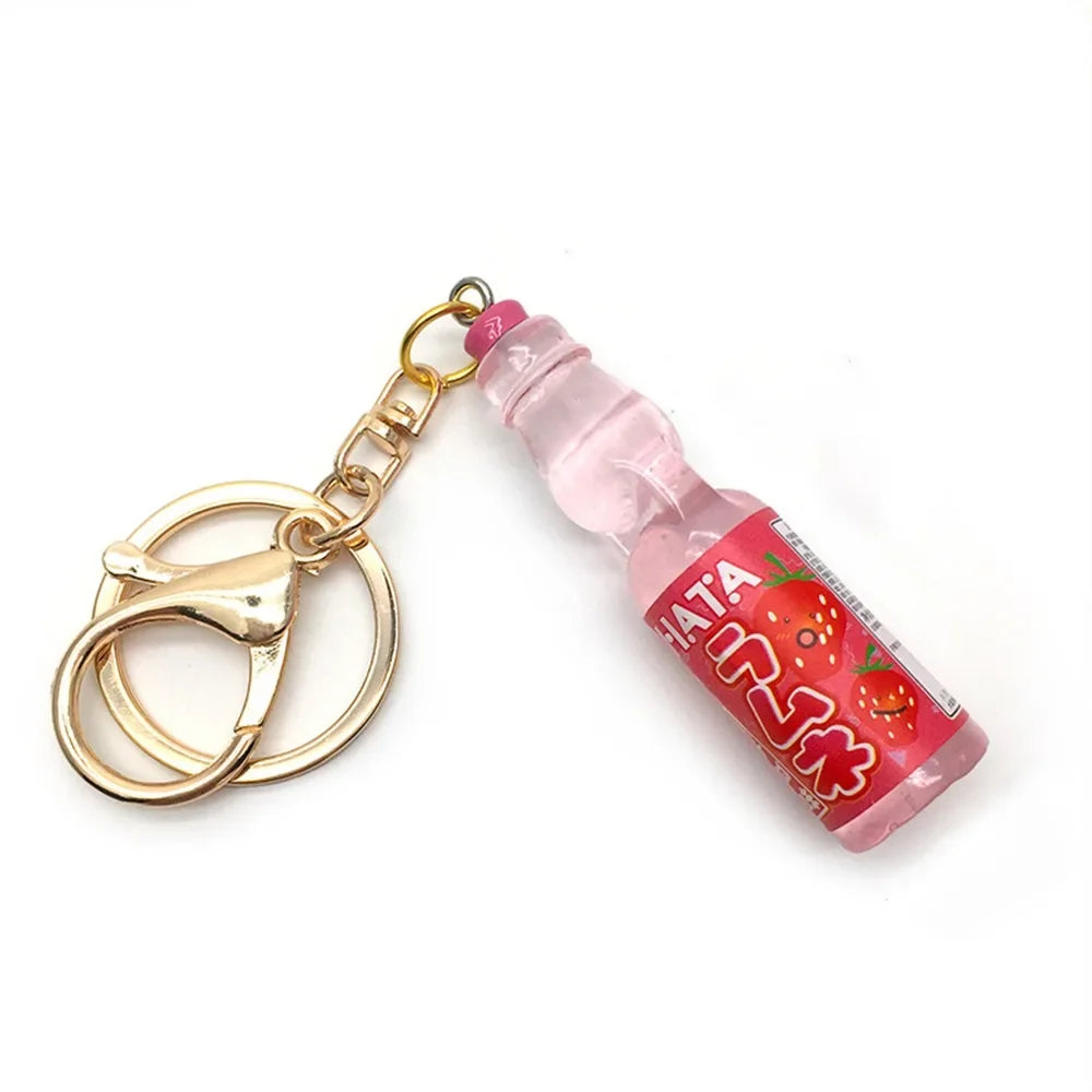 Simulation Marbles Bobble Soda Key Chain Miniature Japanese Ramune Soda keychain Cute Dollhouse Ornaments Bag Accessories Oasis Select Strawberry