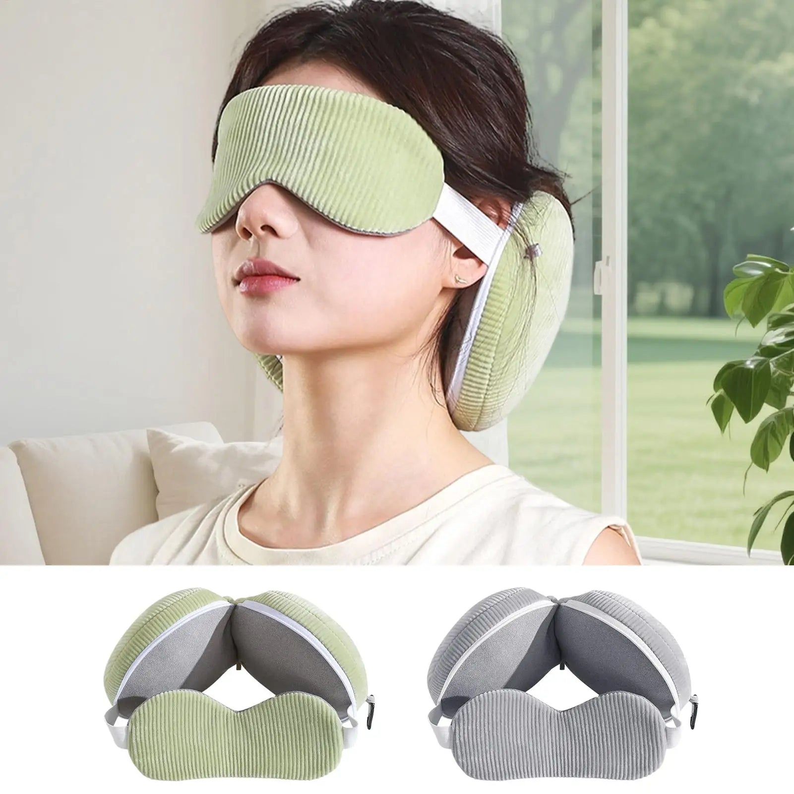 Travel Neck Pillow 2 in 1 Eye Mask Pillow Foldable Multifunctional Travel Pillow Light-blocking With Storage Hook Neck Pillows Oasis Select