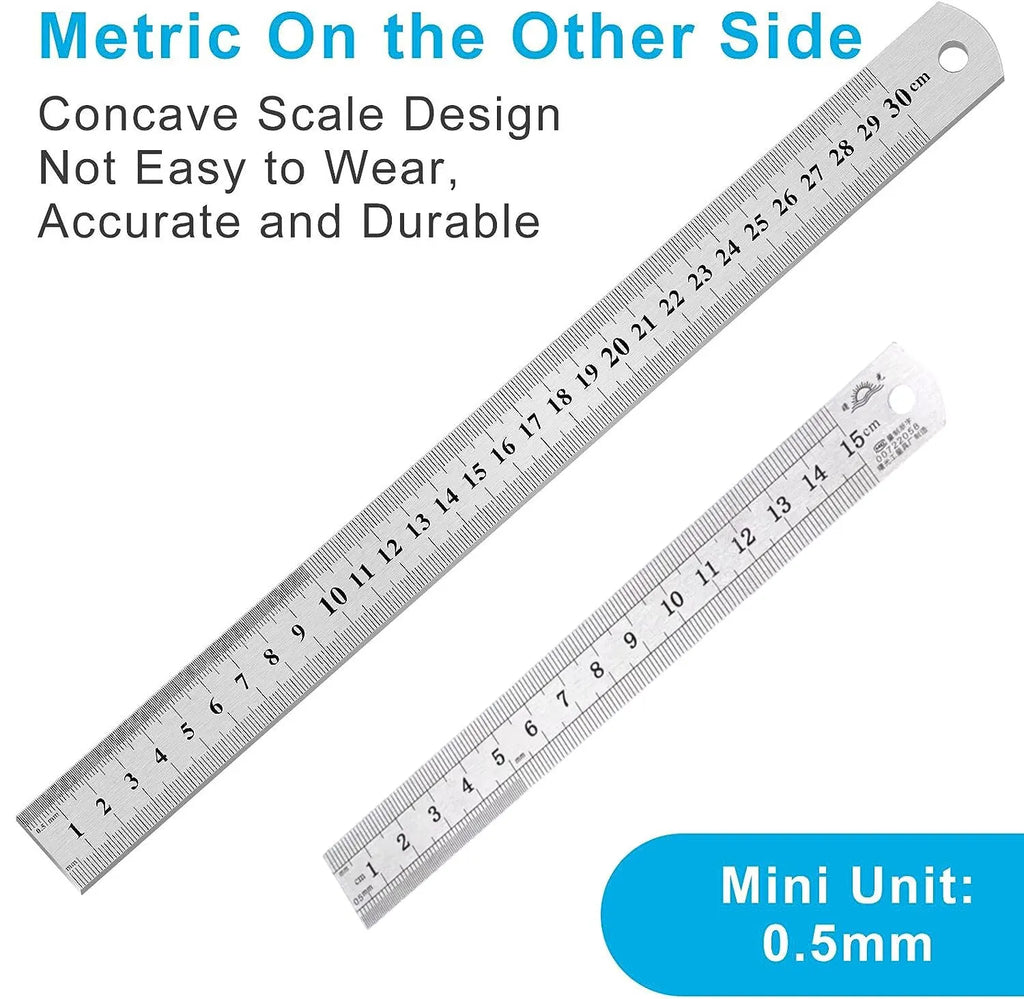 Stainless Steel Double Side Straight Ruler Centimeter Inches Scale Metric Ruler Precision Measuring Tool School Office Supplies Oasis Select