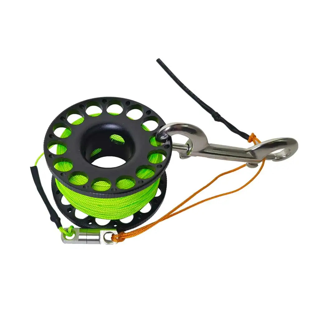 30M Aluminum Alloy Scuba Diving Spool Finger Reel with Stainless Steel double ended hook Cave Tech Wreck Diving Finger Reel Oasis Select Green-Black 30M