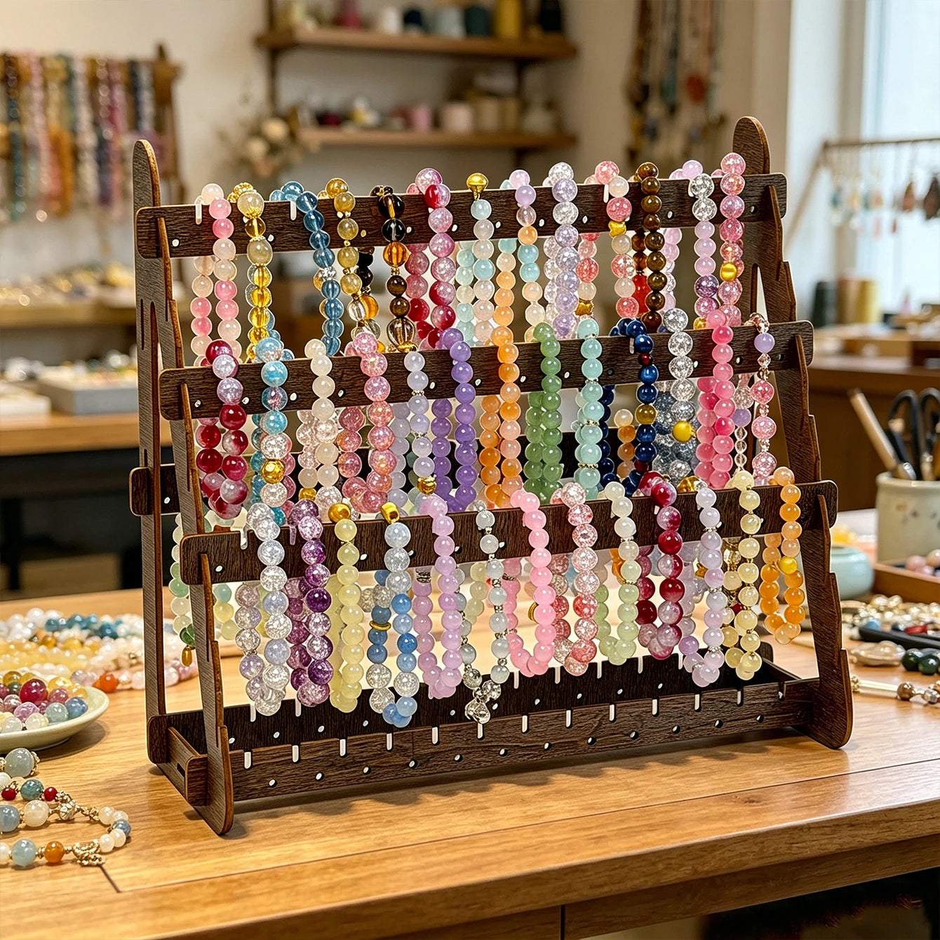 1pc wooden dark brown multi-layer detachable adjustable bracelet display rack suitable earring earring necklace storage rack Oasis Select